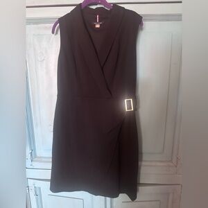 Tommy Hilfiger Black Midi Sheath Dress with Gold Buckle Accent